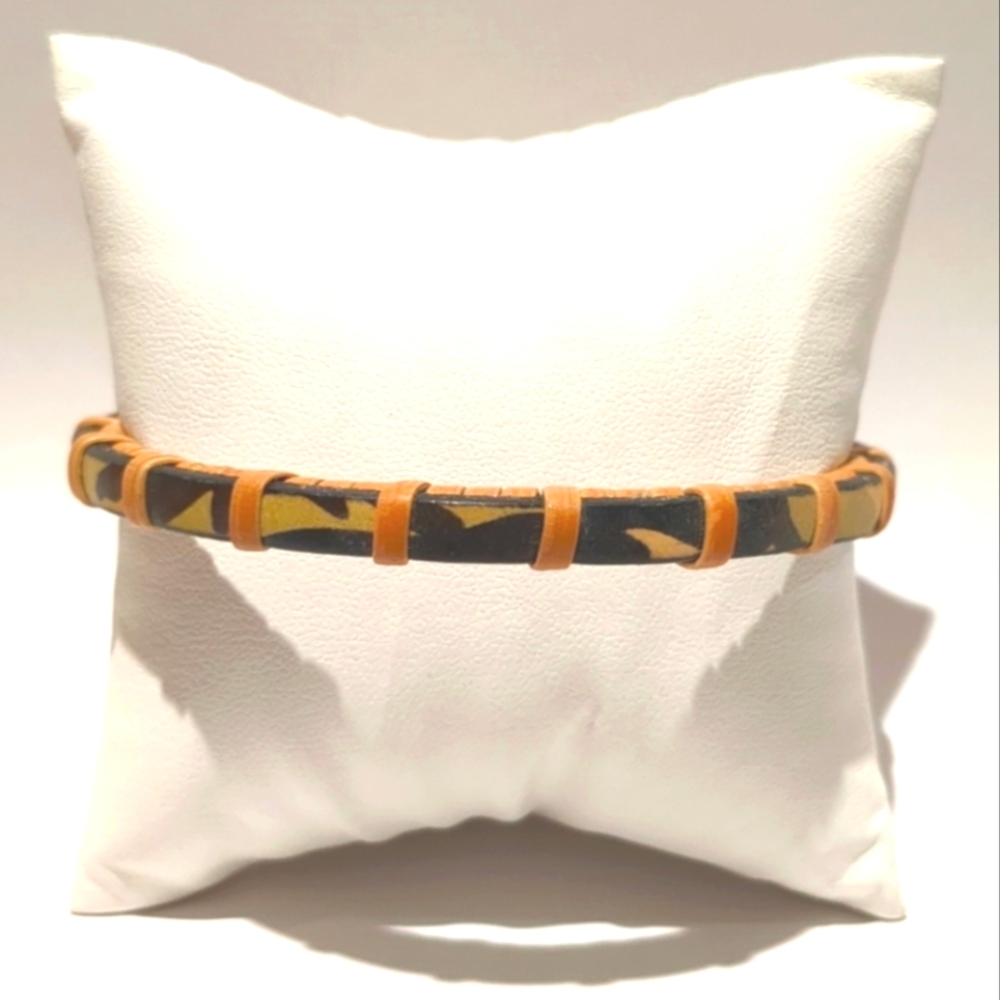 "Nantucket Basket" Rattan & Leather Wrap Bangle Bracelet